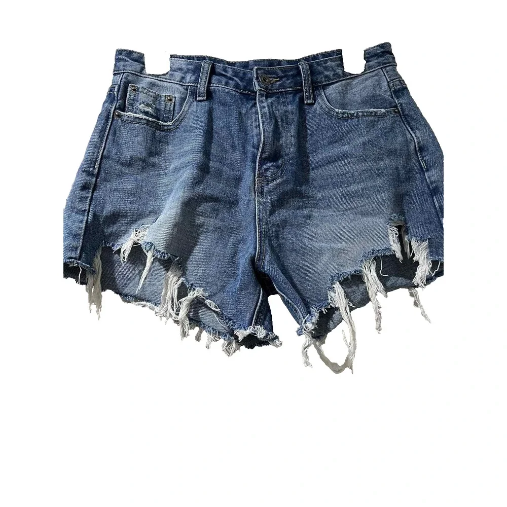 Gracia Women Distressed Denim Shorts Blue Size Large A000497